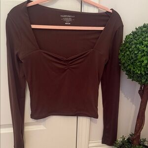 Brown Harper and Ivy Long Sleeve ruched Top